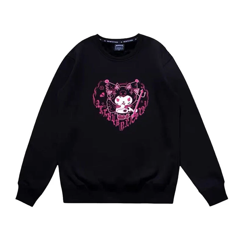 

Anime Harajuku Long Sleeve Kawaii Sweatshirts Women Clothes Loose Hoodies Black Evil Girl Anime Goth Street Tops Femme Sudaderas