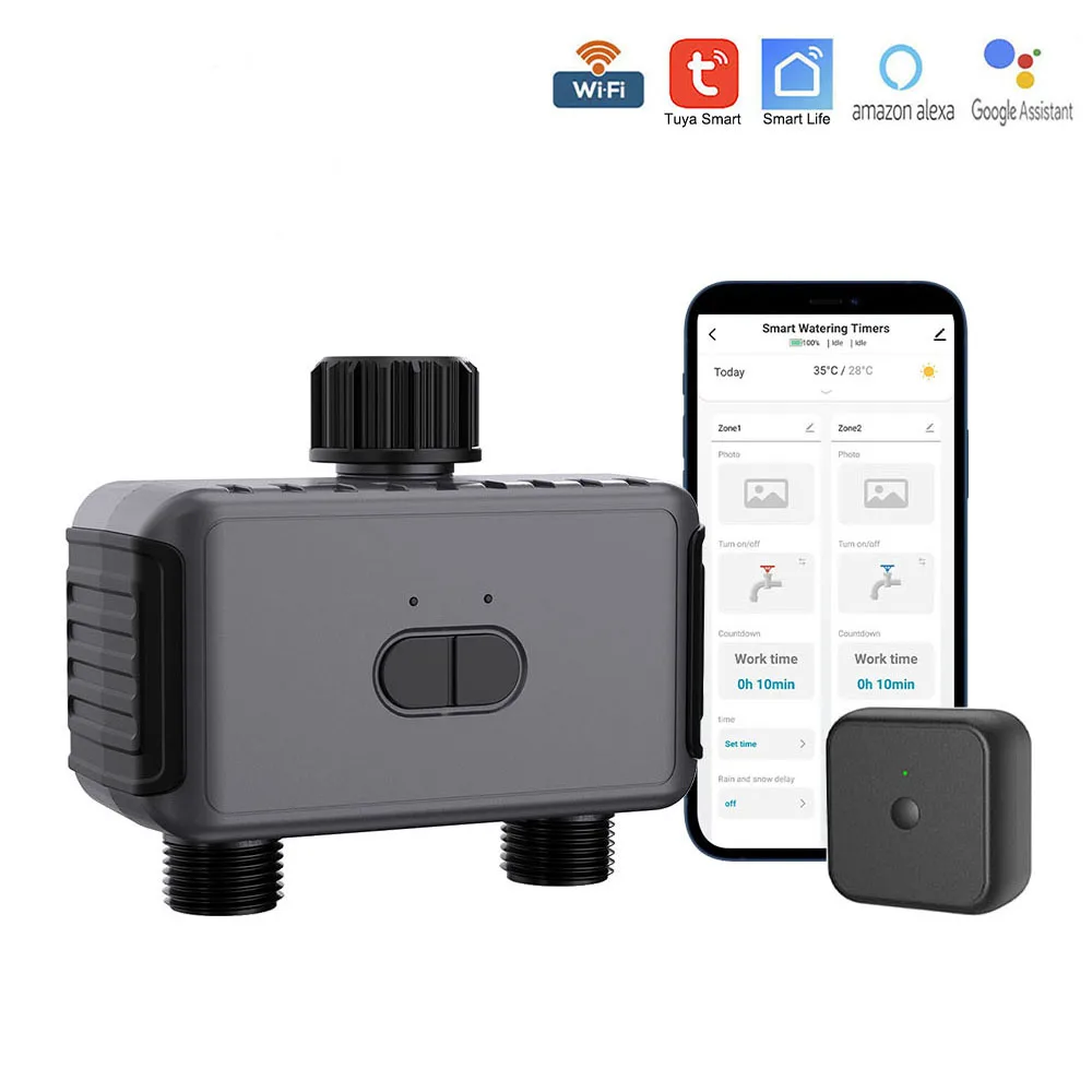 Smart DoubleOutlet Garden Watering Timer, WiFi/Bluetooth Drip