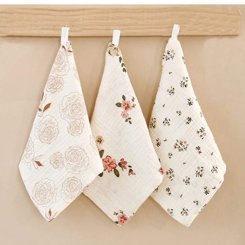 4PCS Nursing Towel Newborns Toddlers Wipe Towel Breathable Cotton Square Washcloths with Pattern Soft Saliva Wipe