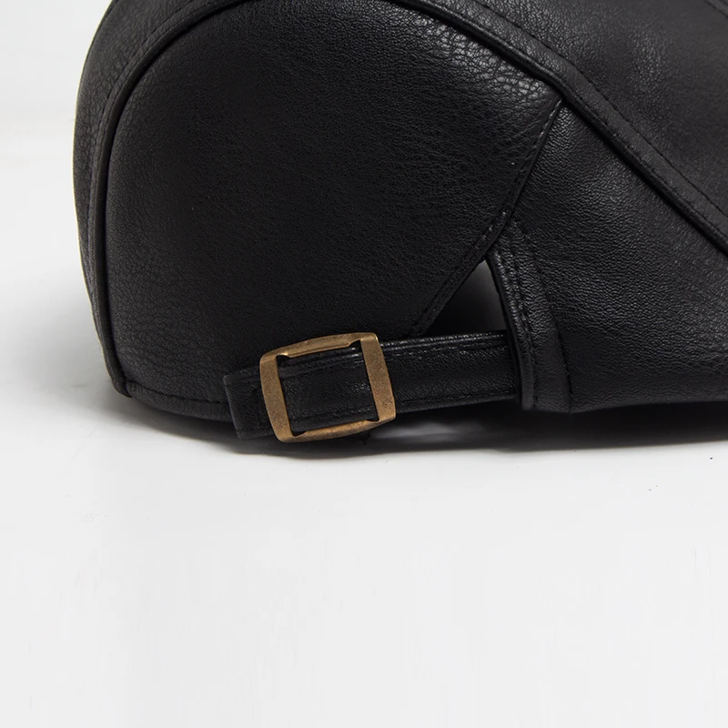 Fashion Men PU Leather Beret Autumn Winter Visor Flat Cap Thicken Warm Hat Berets Vintage England Newsboy Caps Higher Quality 6