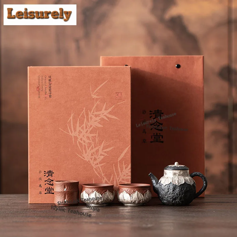 Gilt Silver Lotus Tea Set Complete Set Handmade Set Of Cups Tea Ceremony Set Household Teapot And Tea Cup Set Teaset Craft Gift