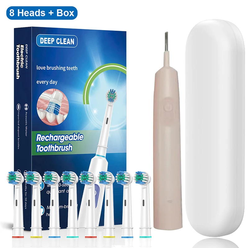 Rechargeable Rotary Electric Toothbrush with 8 Soft Brush Heads