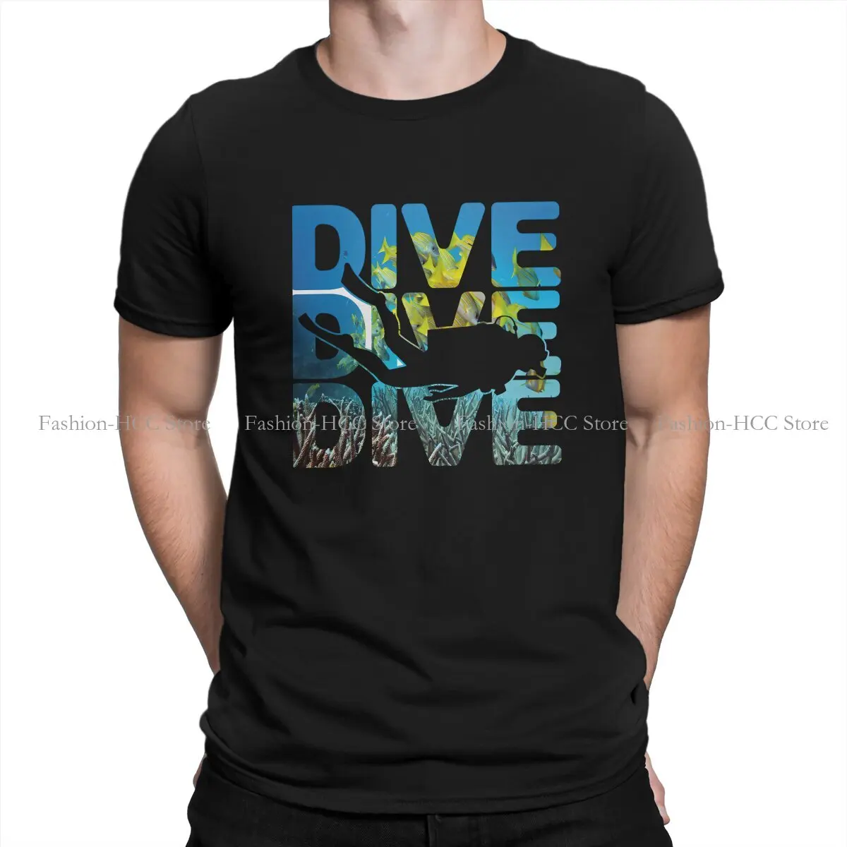 

Dive Round Collar TShirt Diving Dive Classic Polyester T Shirt Man's Clothes Individuality