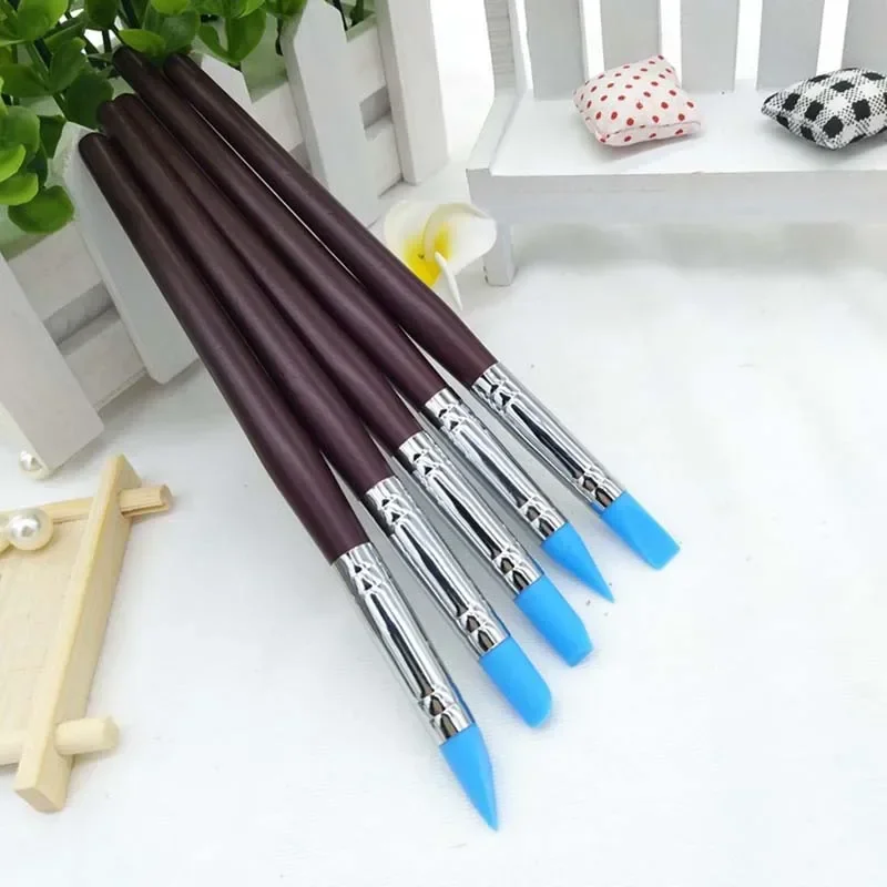 5Pcs Nail Art Pen Brushes Soft Silicone Carving Craft Supplies Pottery Sculpture UV Gel Building Clay Pencil DIY Tools Red 4