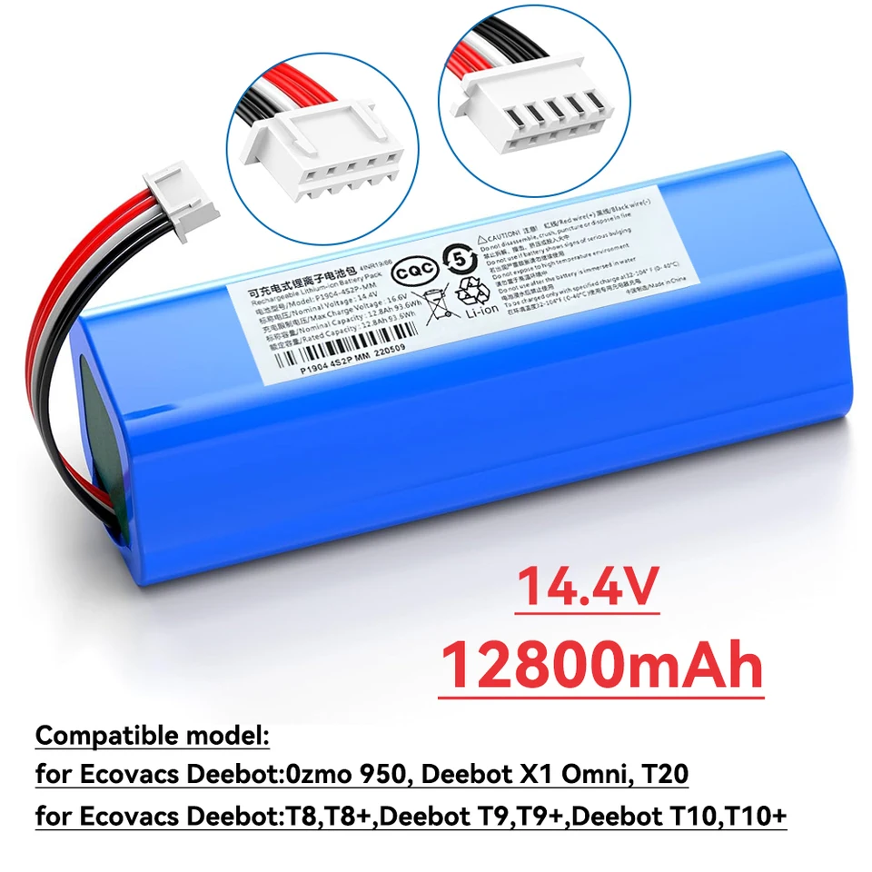 Batteria Vhbw Compatibile Ecovacs Deebot T8 Pure, X1 Omni, X1 Turbo, 5200mAh, 14,4V, Li-Ion, Turchese - 3