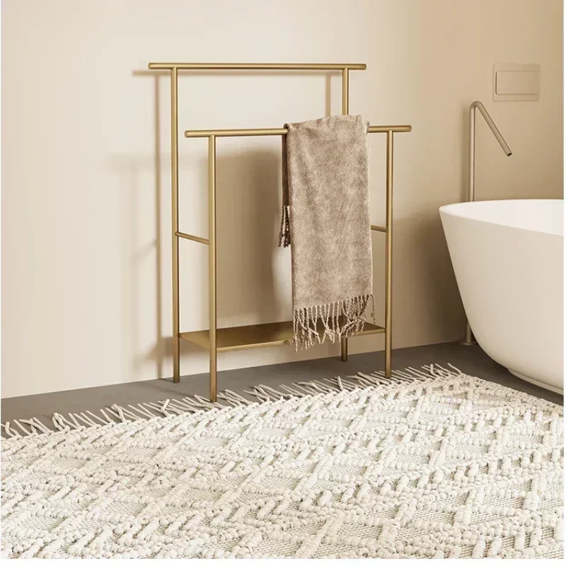 Luxurious Bathroom Towel Rail Dual-Pole Storage Floor-to-Ceiling Shelf Light Luxury Design Ample Storage Solution