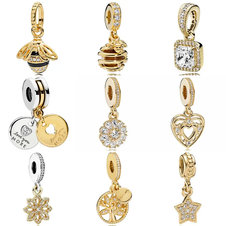 

Gold Color Shine More And Most Love Sweet As Honey Queen Bee Floral Pendant Charms Fit Europe Bracelet 925 Sterling Silver Bead