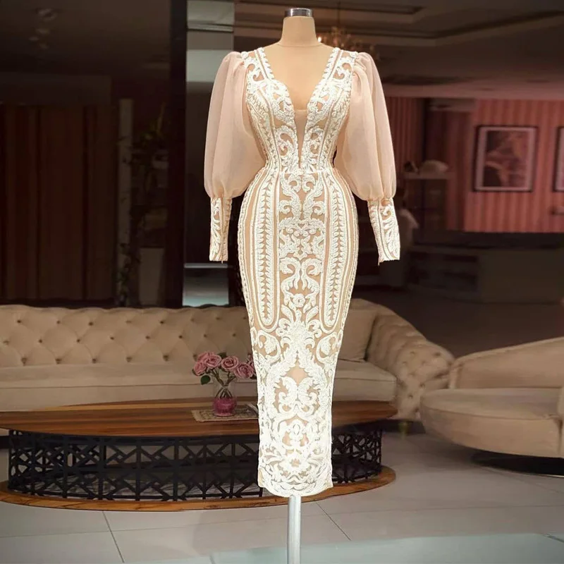

Long Sleeve Dress White Sequin Evening Dresses Elegant V Neck Party Prom Dress Formal Dress Women Elegant