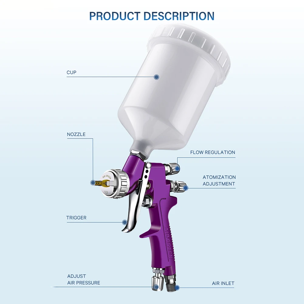 HVLP Pneumatic Gravity Feed Spray Gun 1.3MM Nozzle Portable Car Paint Spray Gun Tool Car/Furniture Oil Paint Repair