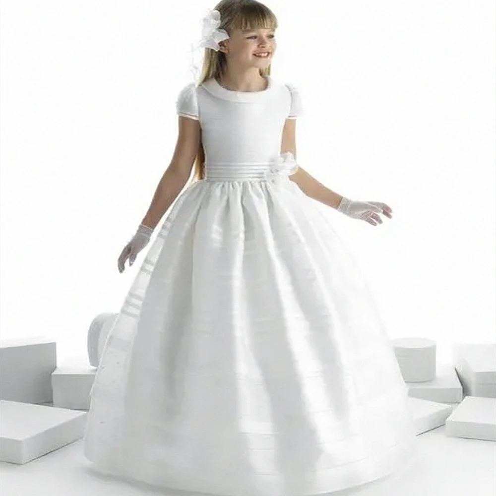 

White And Ankle-Length Flower Girl Dresses Lace First Communion Dresses For Girls A-line Style Vestidos De Comunion