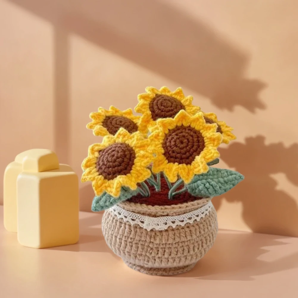 DIY Flower Potted Crochet Kit Cute Plants Hand-Knitted Tool for Kid (Sunflower)