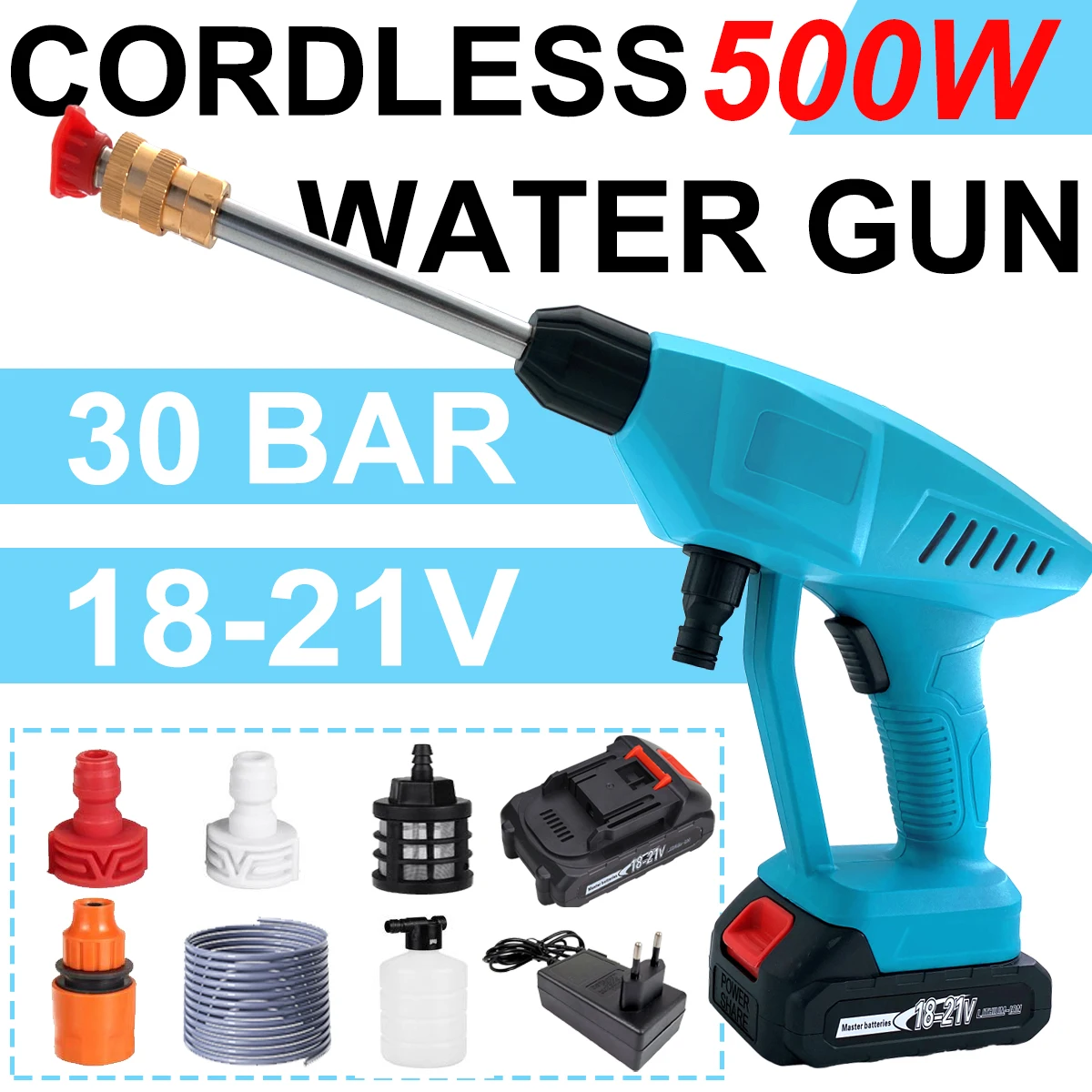 30BAR Spray Water Gun Cordless High Pressure Cleaner Washer Car Wash Pressure Water Cleaning Machine for Makita 18V Battery