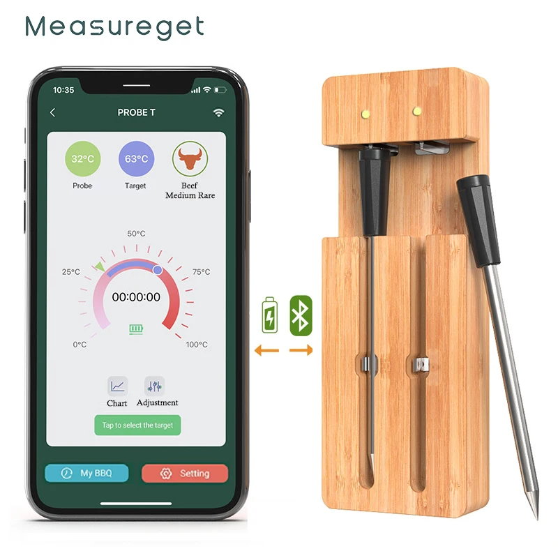 Smart Wireless Bluetooth Grill Thermometer Mobile APP Waterproof Meat