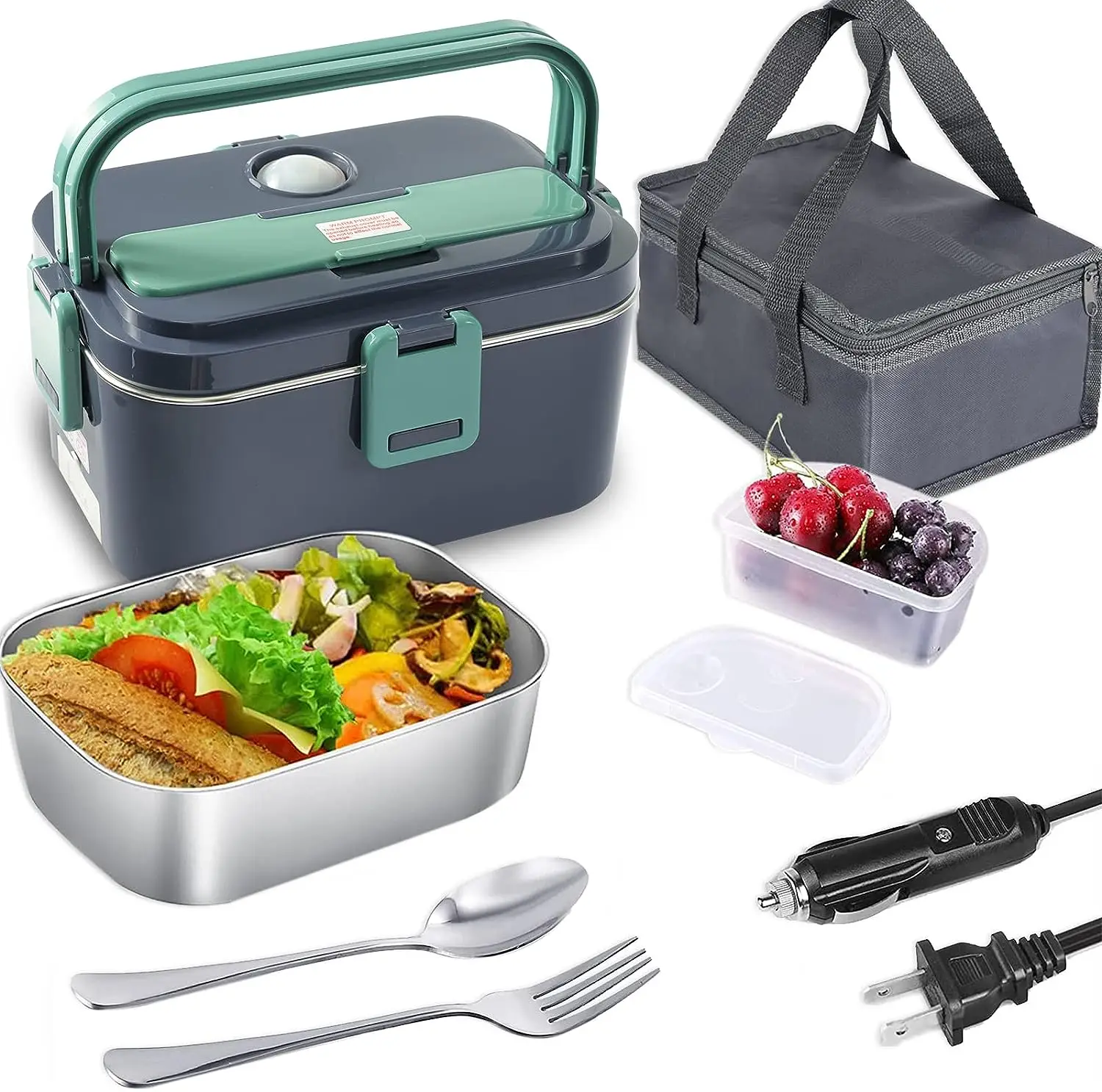 

Electric Lunch Box Food Heater, [2022 Upgraded] 60W Portable Food Warmer for Car & Home, 1.8L Removable Container with fork
