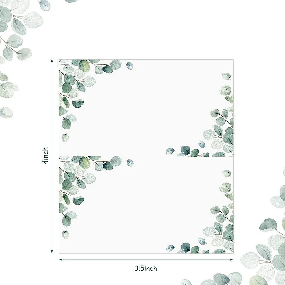 50pcs Blank Green Leaf Table Place Cards Paper Elegant Table Name Place Cards Folded Message Setting Card