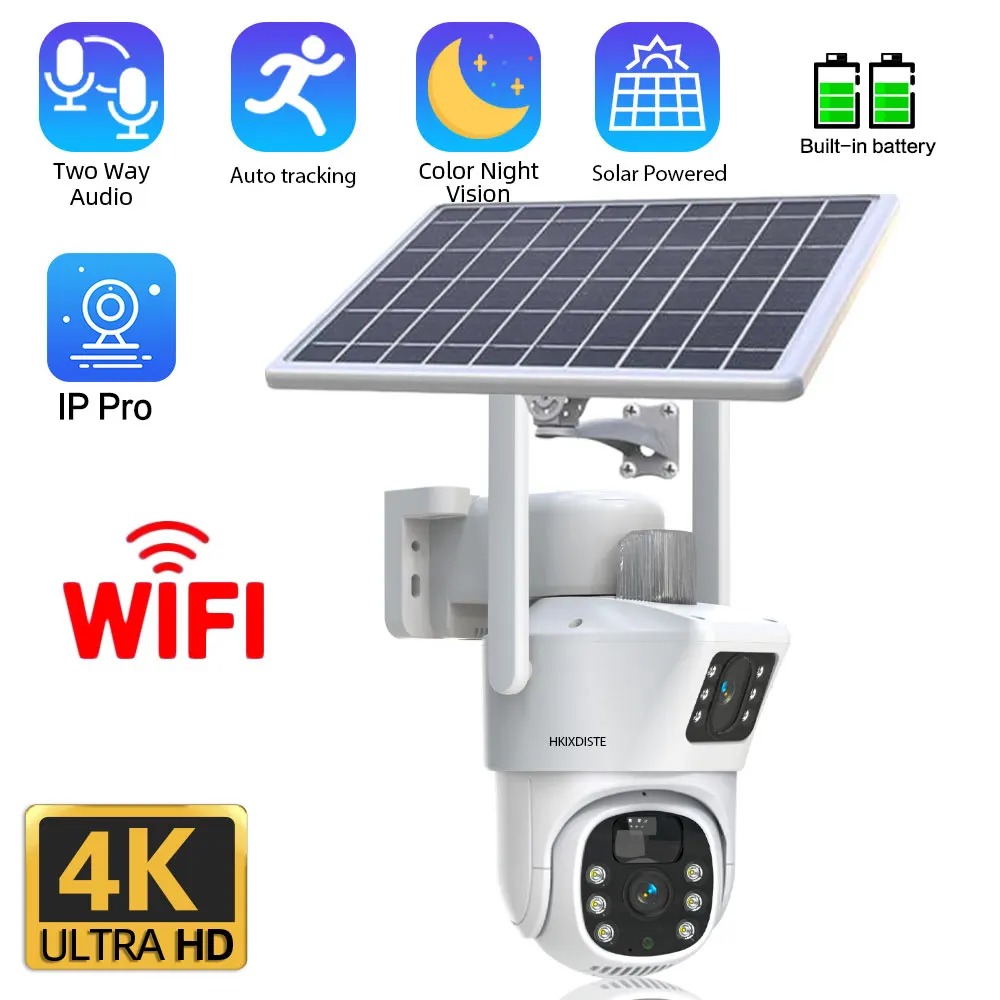 4K 8Mp Hd Dual Lens 4G Solar Ip Security Camera Outdoor Color Night Vision Wifi Ptz Camera Auto Tracking Cctv Ip Cam Impermeabile