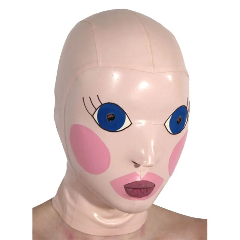 

Handmade Latex Mask Rubber Hood Baby Pink with Pink Fetish Open Eye and Mouth with Back Zipper Cosplay Costumes
