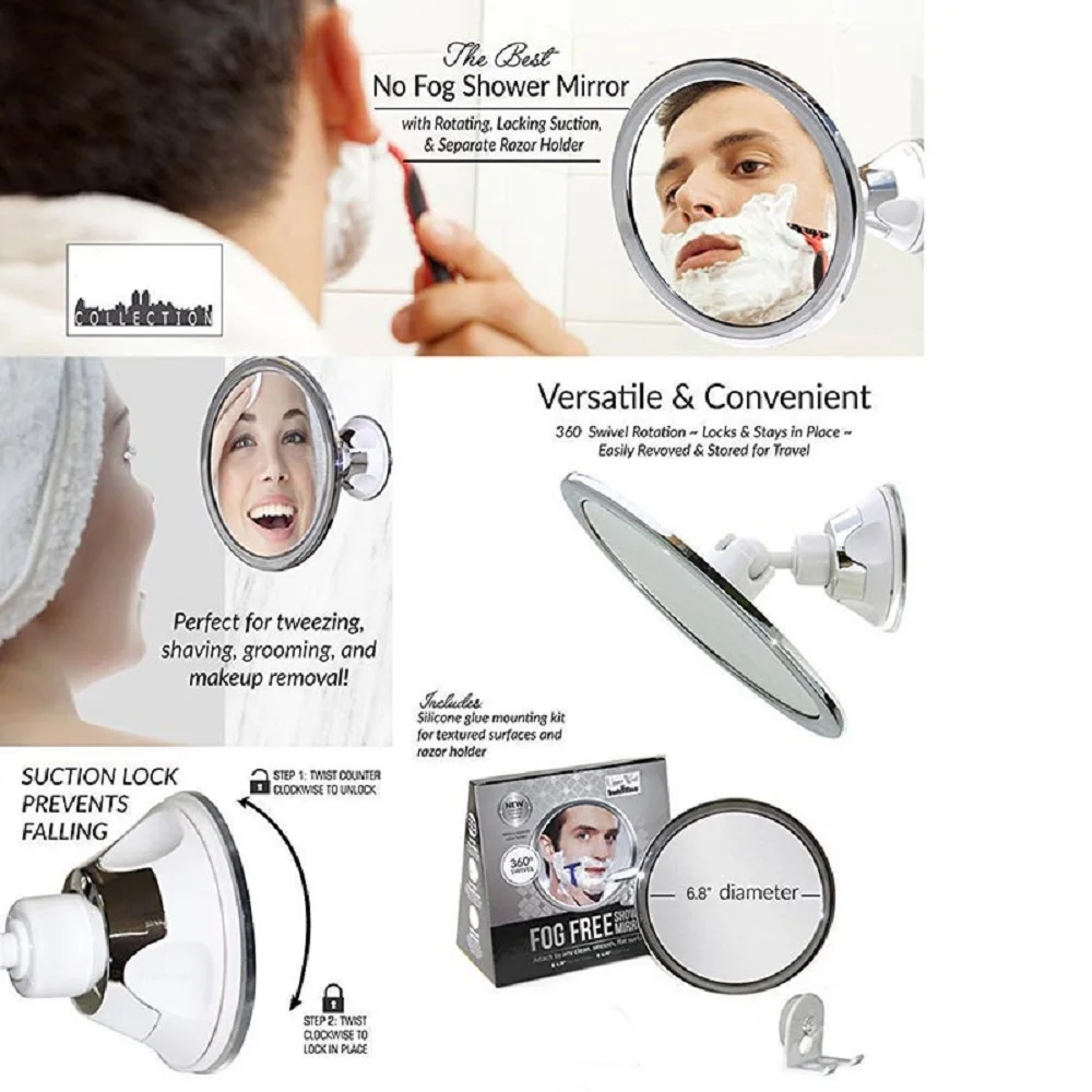 360° Rotates Fogless Makeup Mirror With Holder Suction Cup Shower Shave Round Mirrors Bathroom Washroom Beauty Mirrors 6