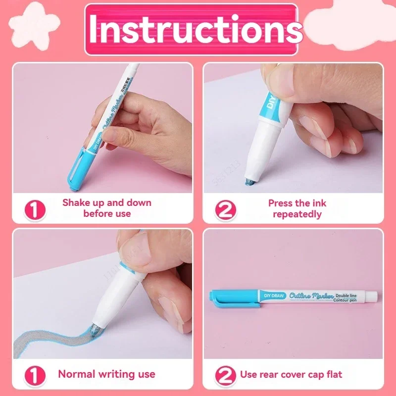 학생용 더블 라인 윤곽 아트 펜, 마커 펜, DIY 그래피티 하이라이터, 스크랩북, 총알 일기, 포스터 카드, 12 색, 신제품