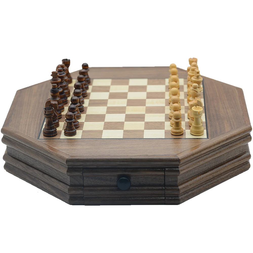 Creative Octagonal Polygonal Wooden Chess Table Game Board Game Educational Toys Exclusive Drawer Storage Chess Pieces Chess