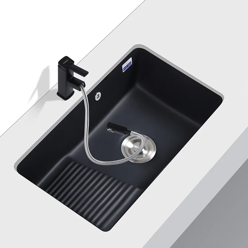 

Balcony Laundry Basin with Washboard Embedded Drop-in Sink Deepening Sink Ceramic Basin Laundry Tub Black