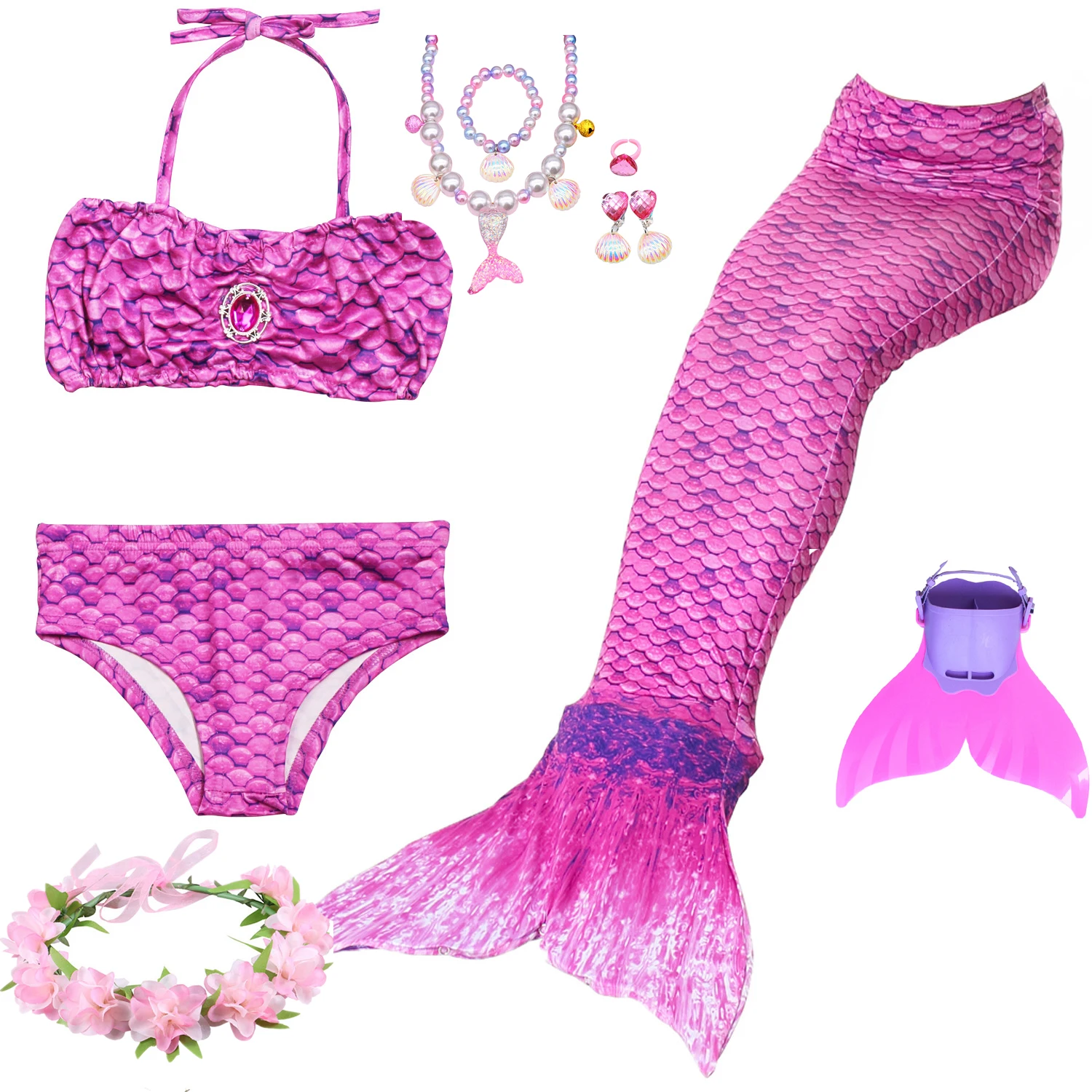 Cosplay Costume Kids Girls Dress Halloween Dress Outfit Mermaid Costume 3pcs Girls Mermaid Tails Swimming Dresses Cosplay Costume Clothes Little Children Swimsuit for Kids Swimmable Halloween Gift