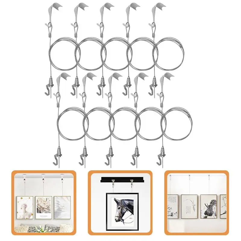 

Hanging Line Wire Hanger Frame Kit Painting Wire Hooks Rail System Wall Photo Hanger Hangers Picture Display Hanging Hooks