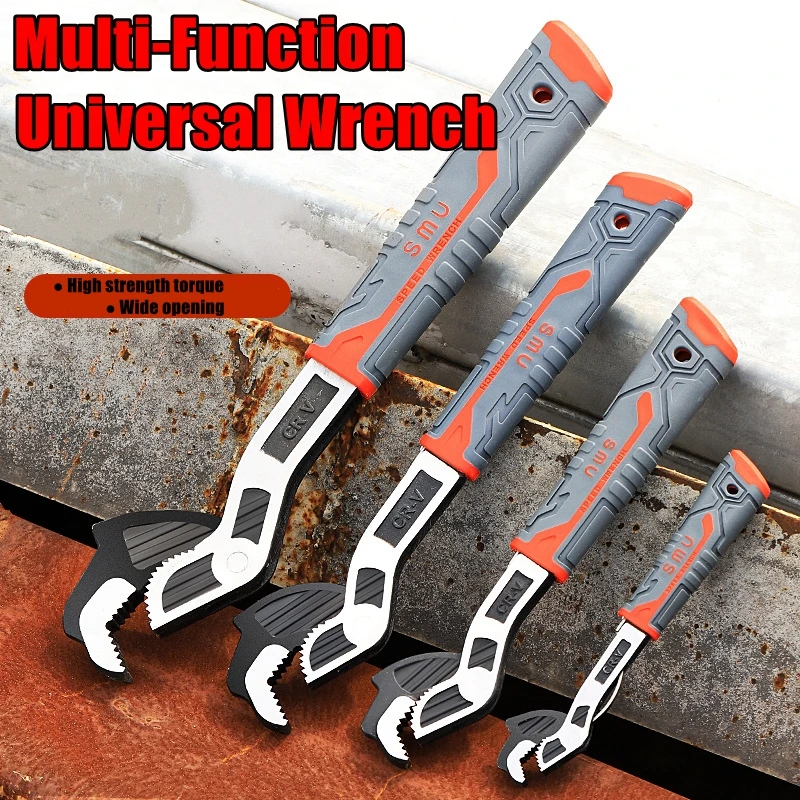 Chave de Tubo Multifuncional com Bloqueio Automático, Chave de Tubo Universal Ajustável de Grau Industrial, Chave de Tubo com Aderência Rápida