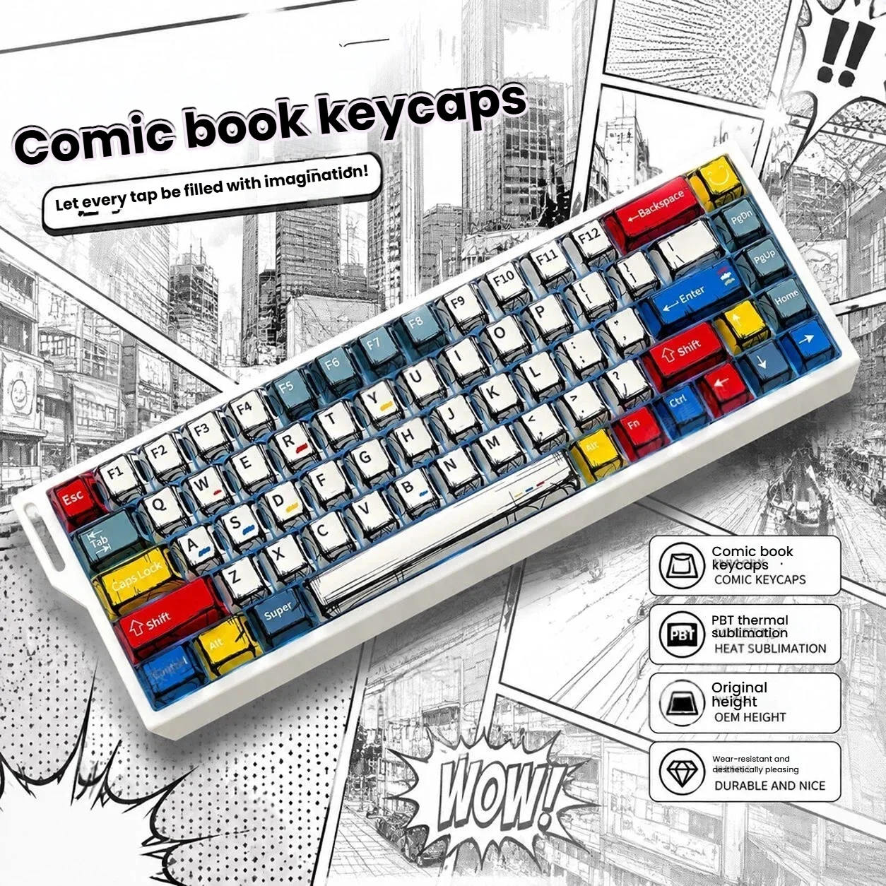 Vibrant Cartoon Style Thermal Sublimation Keycap Set - Full-Size Decorative Keycaps