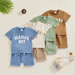 2Pcs Little Boys Outfit Toddlers Baby Boys Summer Letter Print Short Sleeve T-Shirt Tops + Elastic Waist Shorts Clothing
