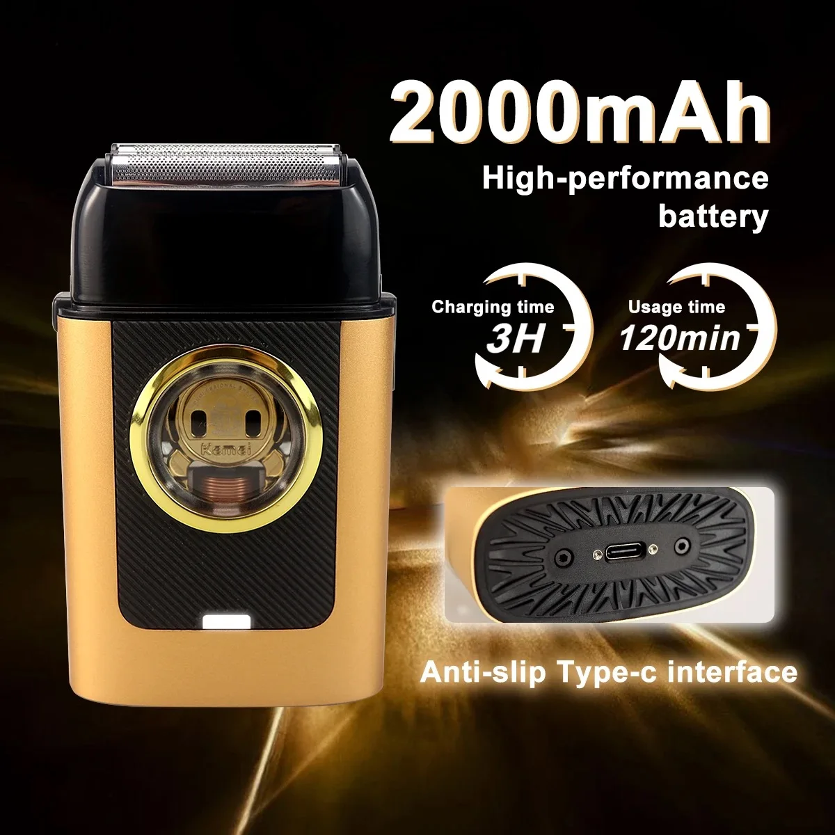 케메이 KM-T409 남성용 이발기 전기 포일 면도기 8000RPM 마그네틱 모터 풀 메탈 헤드 면도기 3중날 전문가용 수염 트리머