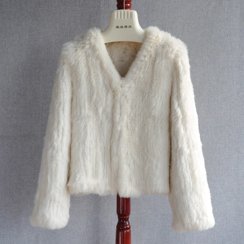 

Women's Real Rabbit Fur Coats Knitted Jackets 2023 New Winter Soft Warm Natural Fur Lady Outerwear S3568