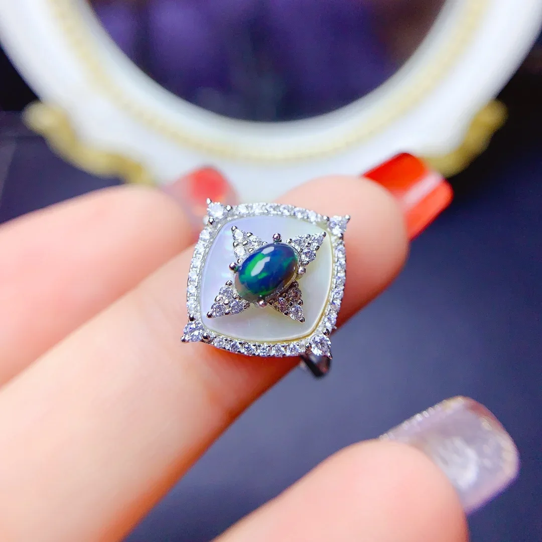 

Free delivery of Silver Ring Black Opal Engagement Ring Women's Luxury Jewelry Sterling Silver 925 Gemstone Women's original