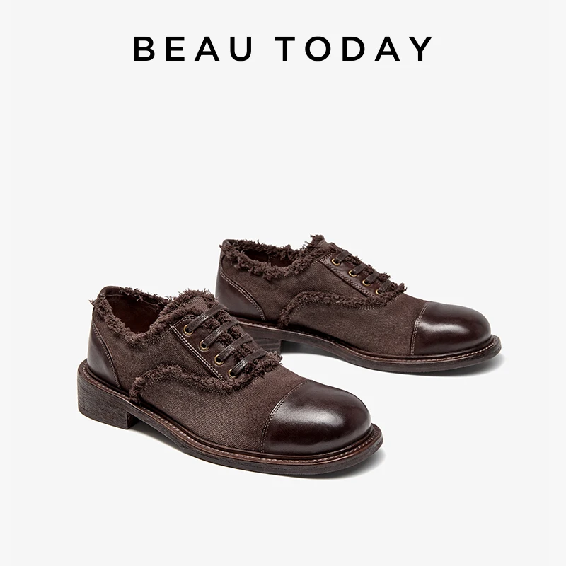 BEAUTODAY 여성용 말 가죽 스플라이싱 레이스업 데님 짧은 술, 서양 패..