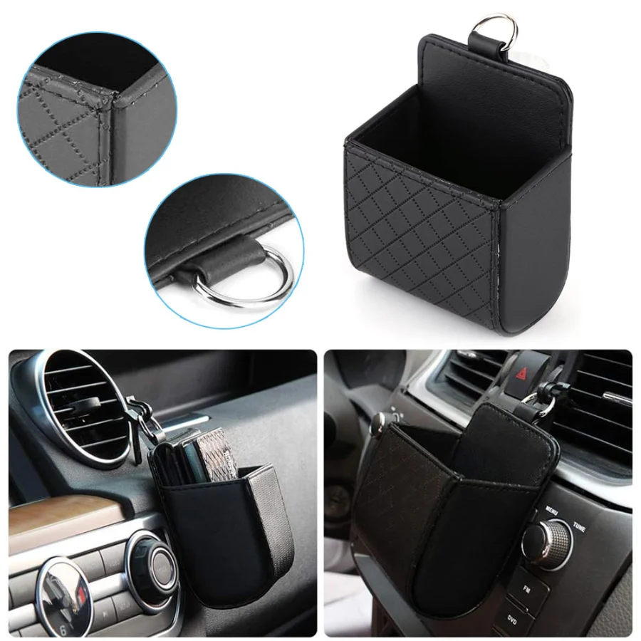 

Car Air Vent Storage Bag Dashboard Tidy Hanging PU Leather Organizer Box Key Phone Holder Storage Car Interior Storage Organizer