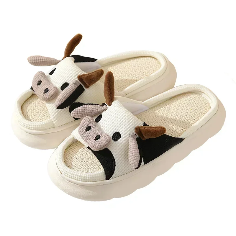 2024 Cute Cartoon Cow Linen Slippers Universal Indoor Home Four Seasons Non-slip Cotton Linen Sandals — view 6