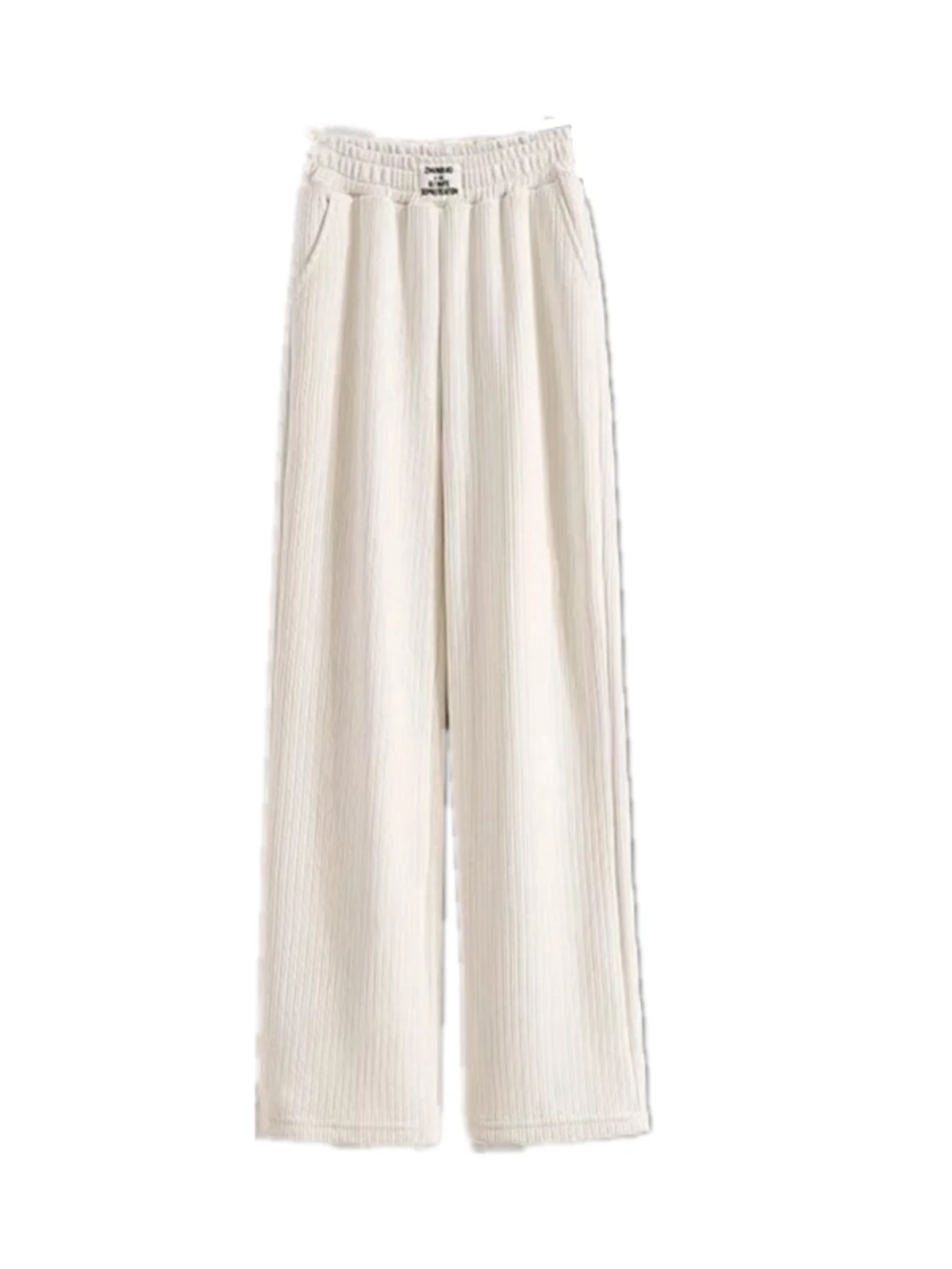 New Women's Corduroy Wide Leg Pants Autumn Winter Warm Outdoor Wear Cotton Fce Lined Sports Loose Straight Casual Sweatpants