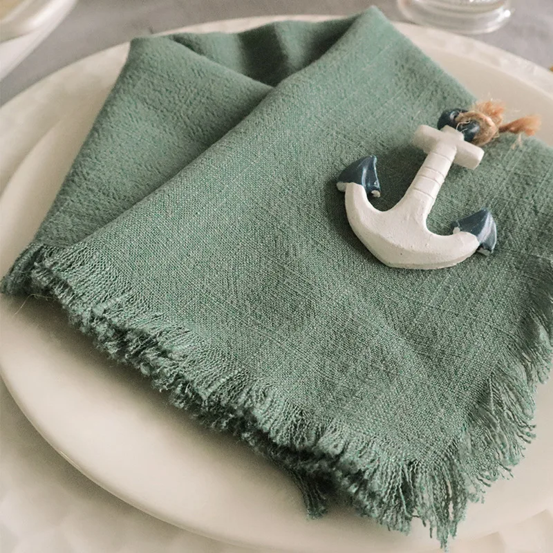 NP014E6 fray edged washable 6 pcs/lot wedding 45cm*45cm sage green dusty pink dinner cotton line cloth table napkin with fringe