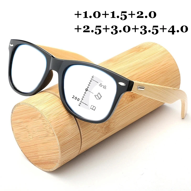 

Retro Wooden Templets Multifocal Reading Glasses Men HD Lens Presbyopia Women Trendy Blue Light Blocking Presbyopia Near and Far