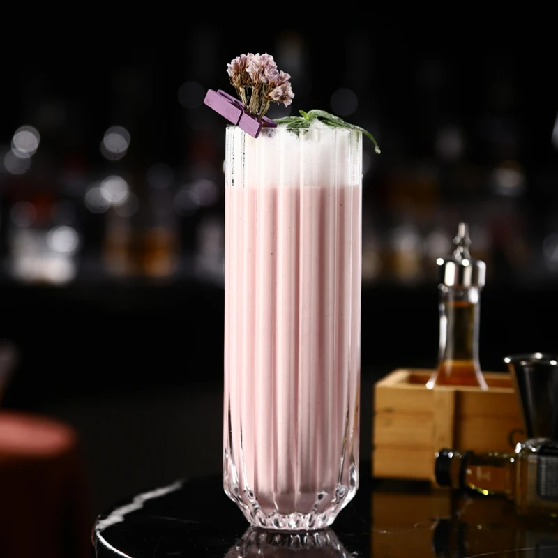 Korean Style Stripe Bud Cocktail Glasses Cup Creative Highball Coilin Glass Cup Korean Soju Drink Glass Drinkware Accessories glass cup