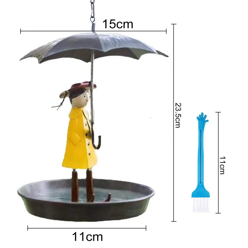 Bird Feeder Umbrella Girl Design Hanging Bird Feeder Set With Metal Chain Easy Cleaning Light Metal Feeders With Brush