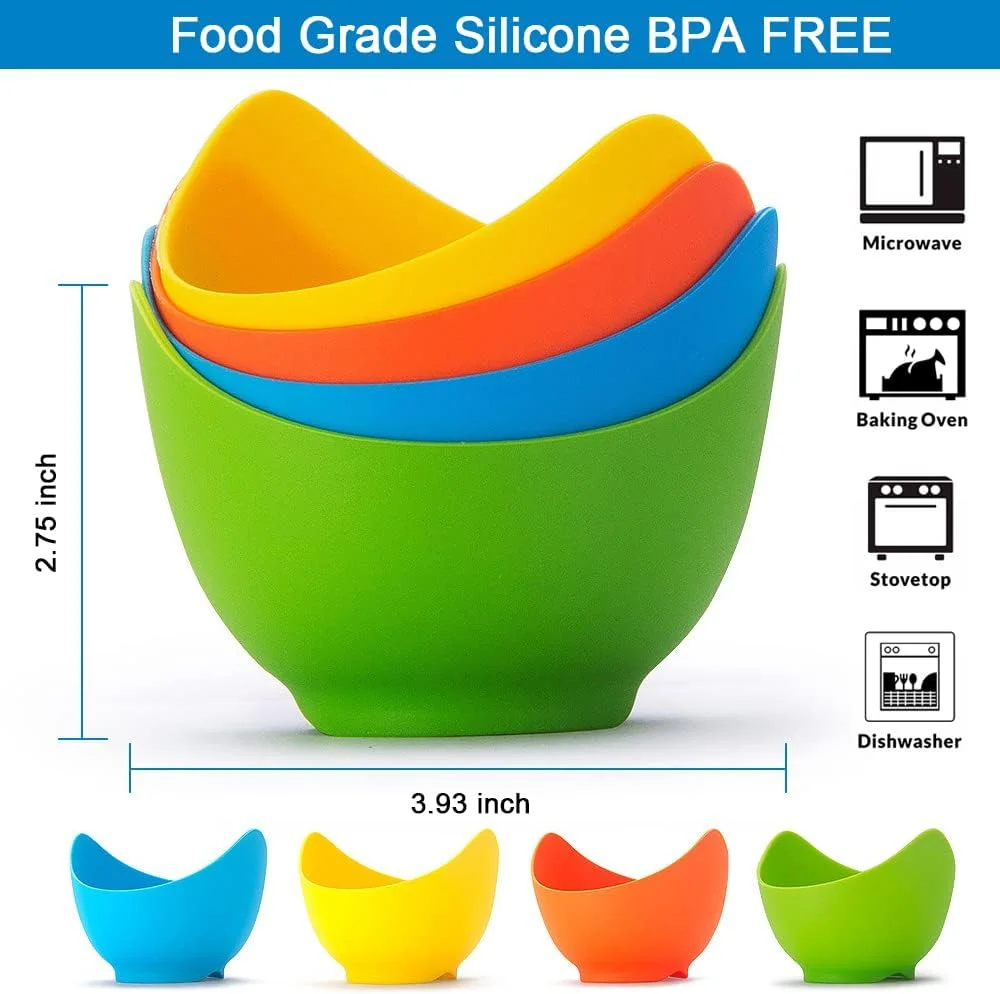 4 Pack Silicone Egg Poacher Cups Ring Standers Nonstick Egg Poaching Cups for Air Fryer Baking oven Stovetop Cooking BPA Free