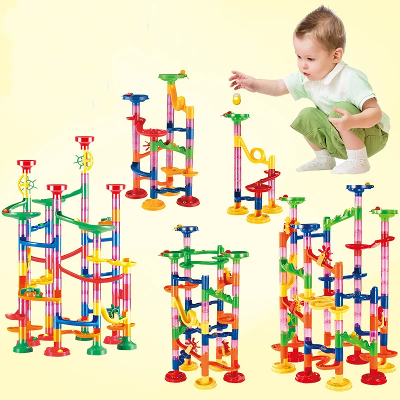 Marble Run Race Track Building Blocks Kids 3D Maze Ball Roll Toy DIY Marble Run Race Coaster Set 80/105/109/133pc Christmas Gift