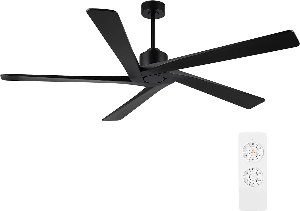 

WINGBO 72 Inch DC Ceiling Fan No Light with 3 Downrods, 5 Reversible Carved Solid Wood Blades, 6-Speed Noiseless DC Motor