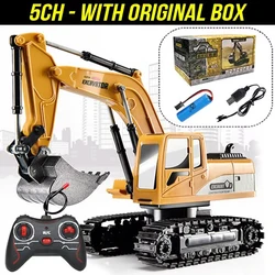 Remote Control Alloy Excavator Toy - 6 Channel Engineering Vehicle with 2.4GHz Controller (5CH Plastic With Box)
