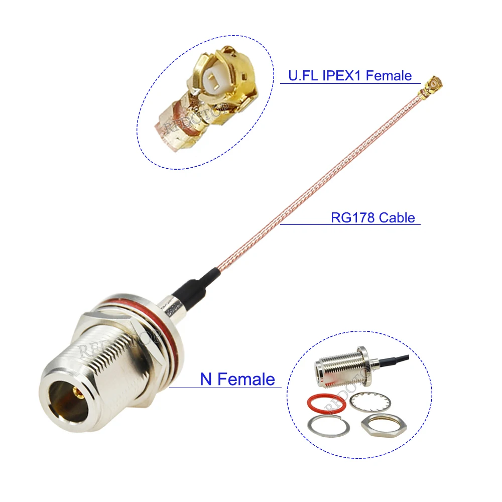 1 Stück l16 n Stecker/Buchse zu u. fl ipex1 Buchse rg178 rf Koaxialkabel für Mini-PCI-WLAN-WLAN-Antennen verlängerung Jumper