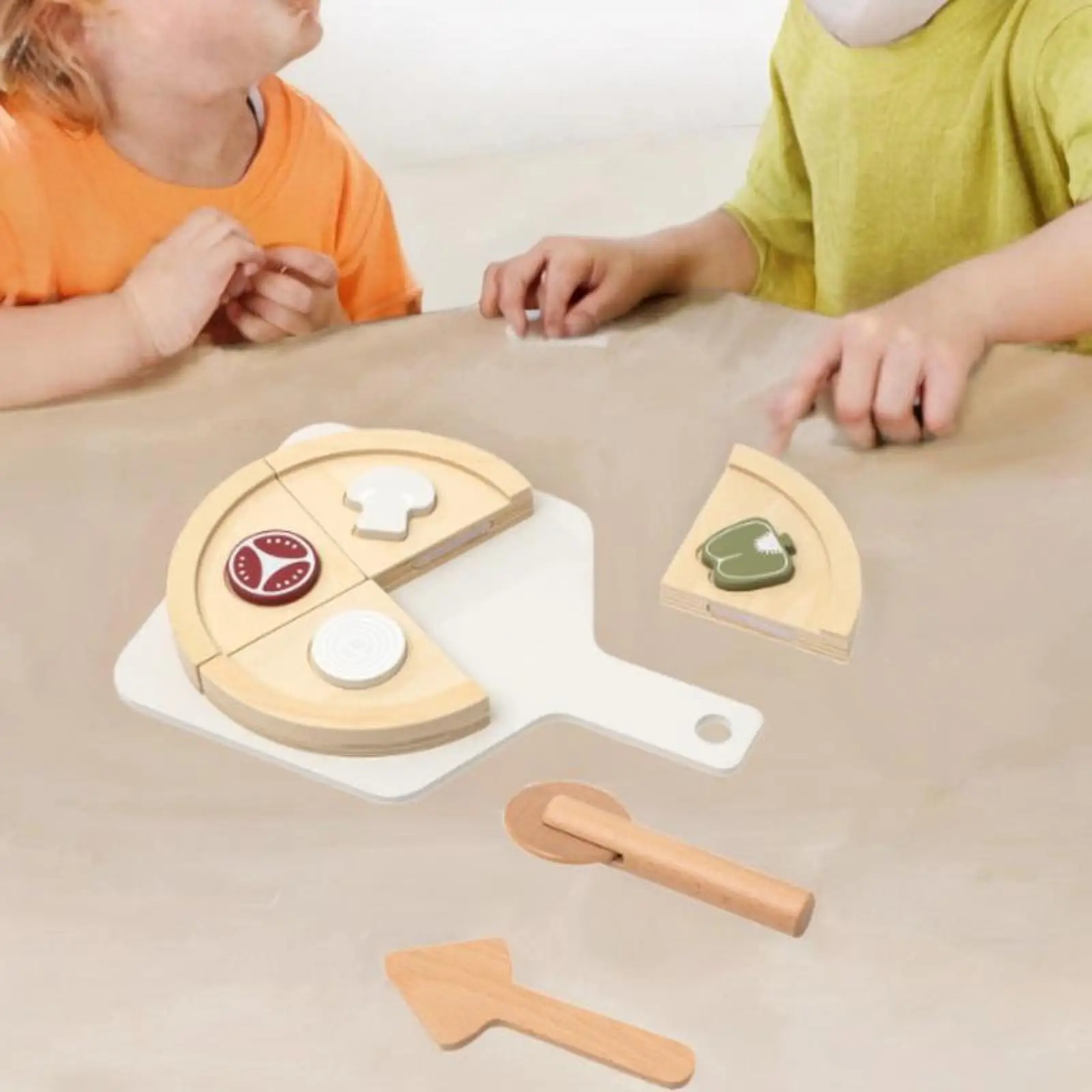 Wooden Pizza Toy Wood Cooking Toys Education Cutting Food Play Toy Kitchen Accessories Kitchen for Boys Girls Aged 3-8