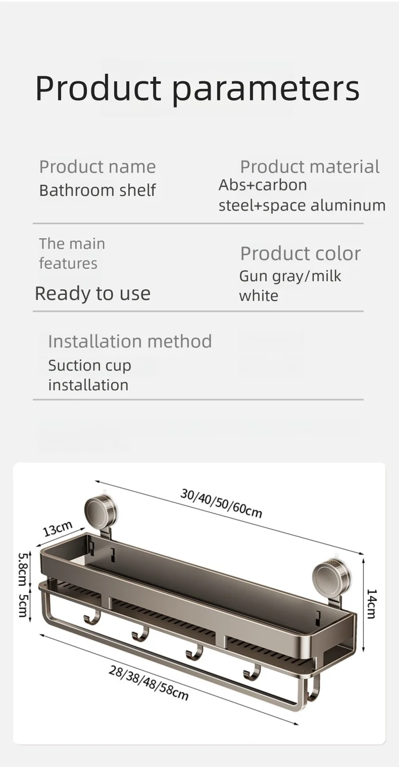 Badezimmerregal mit Saugnapf, Dusche, Badezimmer, Toilette, Raum, Aluminium, ohne Bohren, Hängeregal, Badezimmer-Organizer, zum Aufhängen an der Wand – Detail 12