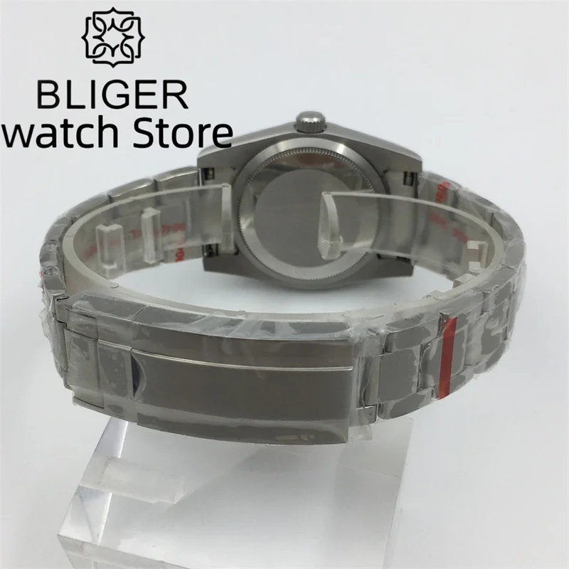 Bliger36mm 39mm black luminous dial brushed round bezel automatic men\'s watch NH35PT5000 Movement Sapphire Glass Oyster bracelet