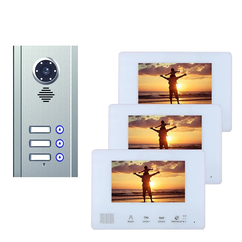 

7 Inch monitor BUS 2 Wire Video Door Phone doorbell Intercom systems with 3 Unit Night Vision for home Apartment
